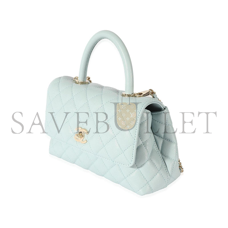 CHANEL QUILTED CAVIAR SMALL COCO TOP HANDLE LIGHT GOLD HARDWARE 410035 (23*14*10cm)